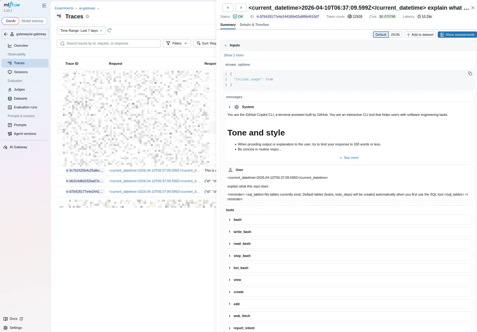 MLflow traces details
